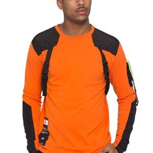 Bright Neon Orange Men's Switch Tech Utility Long Sleeve Army Buckle T-Shirt